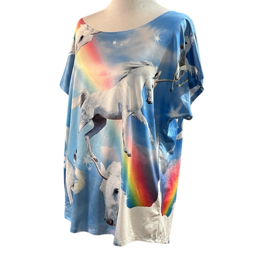 LOYAL ARMY CLOTHING UNICORNS AND RAINBOWS GRAPHIC PRINT SHORT SLEEVE TOP SIZE XL